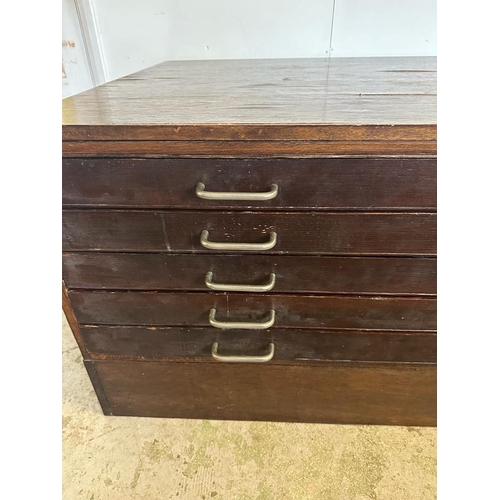 2 - A vintage five drawer plan chest (H59cm W146cm D88cm)