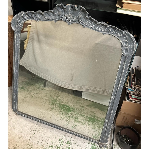 210A - A French style grey painted crested arched hall mirror AF scrolls included 160x133