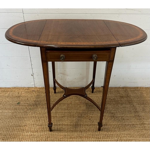 23 - A Victorian inlaid drop leaf occasional table, single drawer table with decorative marquetry inlays.... 