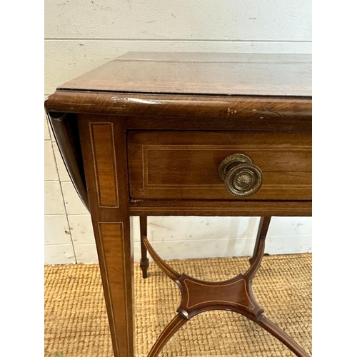 23 - A Victorian inlaid drop leaf occasional table, single drawer table with decorative marquetry inlays.... 