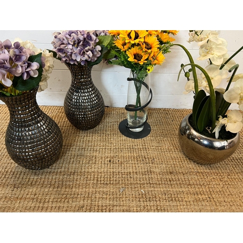 236 - Four faux flowers in contemporary vases