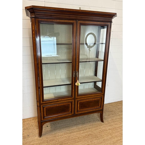 25 - A Mahogany inlaid display cabinet, inlaid and crossbanded in satinwood.  English C1890 Three shelves... 