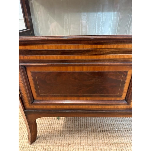 25 - A Mahogany inlaid display cabinet, inlaid and crossbanded in satinwood.  English C1890 Three shelves... 