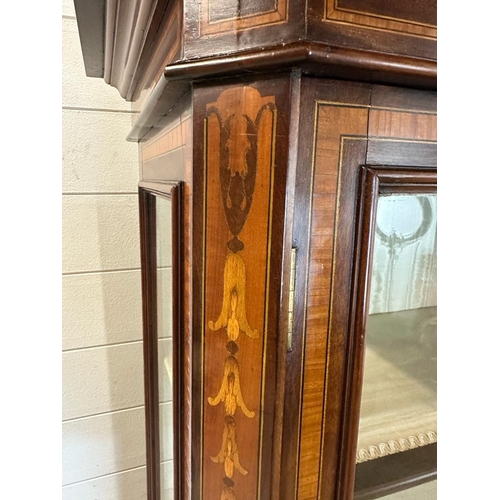 25 - A Mahogany inlaid display cabinet, inlaid and crossbanded in satinwood.  English C1890 Three shelves... 