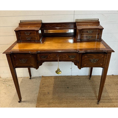 28 - Late Victorian writing table with super structure interior, one central long drawer flanked by two s... 