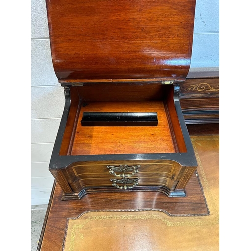 28 - Late Victorian writing table with super structure interior, one central long drawer flanked by two s... 