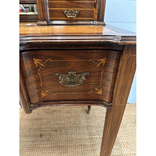 28 - Late Victorian writing table with super structure interior, one central long drawer flanked by two s... 