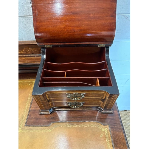 28 - Late Victorian writing table with super structure interior, one central long drawer flanked by two s... 