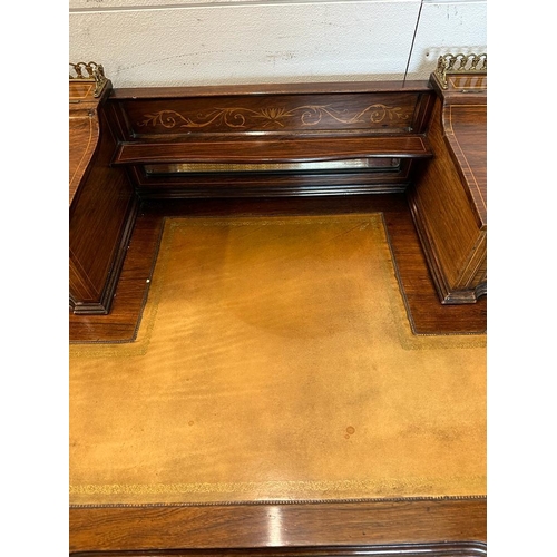 28 - Late Victorian writing table with super structure interior, one central long drawer flanked by two s... 