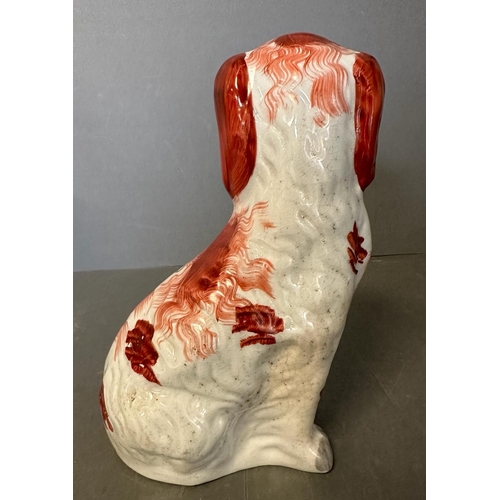 289 - Two 19th Century Staffordshire red and white spaniels (H22.5cm)