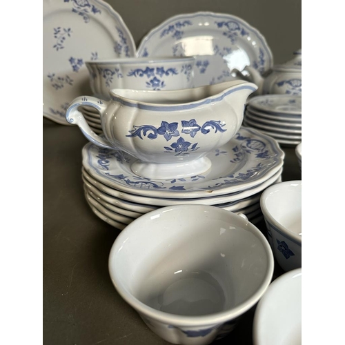 298 - A blue and white tea service by Longchamp of France to include teapot, cups and saucers etc