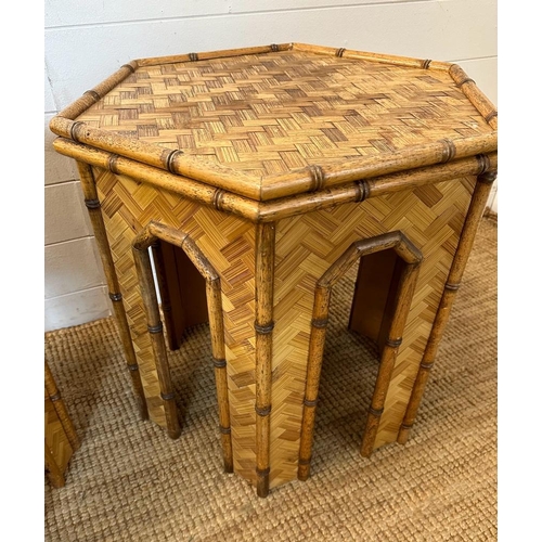 30 - A pair of bamboo and basket weave hexagon side tables  (H57cm Dia54cm)