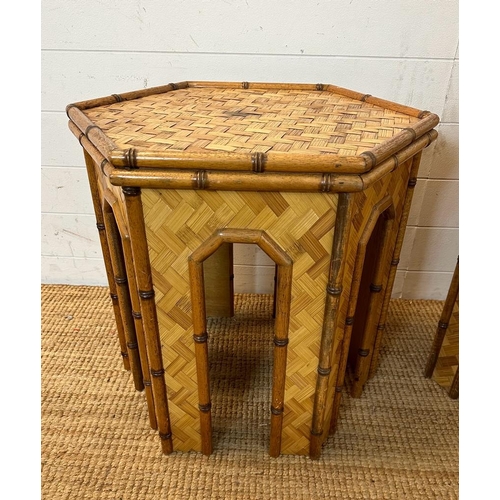 30 - A pair of bamboo and basket weave hexagon side tables  (H57cm Dia54cm)