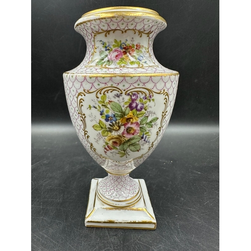 317 - Small vase possibly Swansea with a floral and gilt decoration (H16cm)