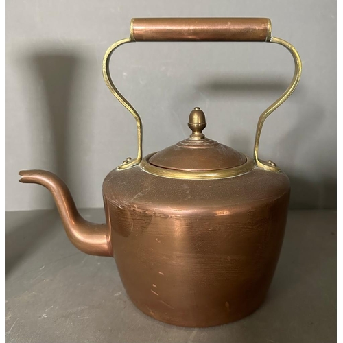 331 - A selection of brass and copper items to include tea pots, egg cups and a sugar shaker