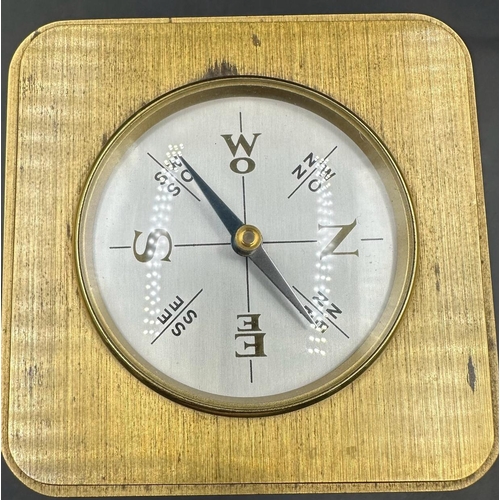 345 - A vintage brass Angelus desk clock/weather station. Having rotating cube shaped body with alarm cloc... 