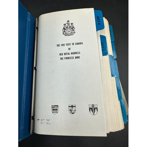 350 - A ring bound itinerary detailing the 1982 visit by princess Anne to Canada