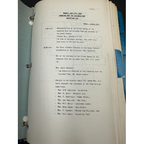 350 - A ring bound itinerary detailing the 1982 visit by princess Anne to Canada