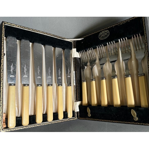 362 - Five  boxes of cutlery to include a boxed set of horn handled steak knives.