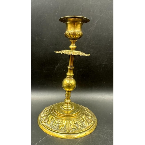 366 - Two pairs of ornate brass candlesticks