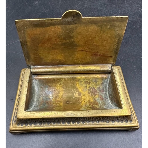 370 - A 19th Century brass inkwell with glass insert and a brass trinket box on feet