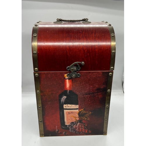 378 - A wine box decorated with floral theme opening to four wine bottle compartments