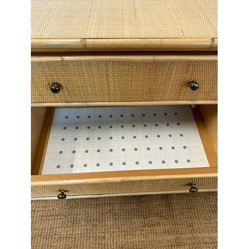 38 - A three drawer bamboo and cane chest of drawers and a matching smaller three drawer chest (H72cm W79... 