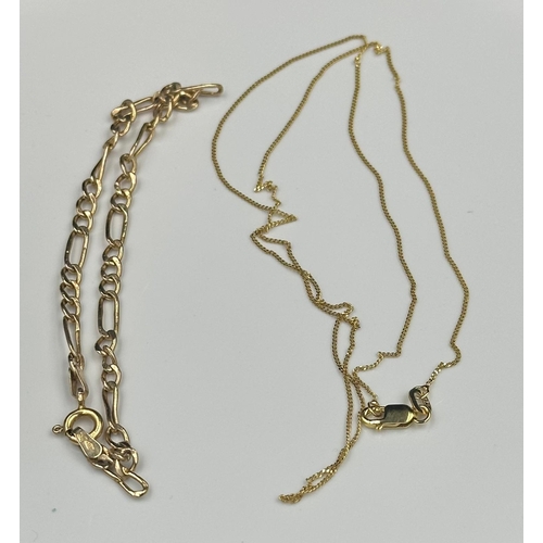 500 - A 9ct gold fine necklace along with a 9ct gold bracelet, with an approximate weight of 2.3g