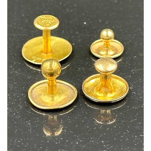 Gold shirt studs mixed, two 9ct gold (Approximate weight 1.5g) and two ...