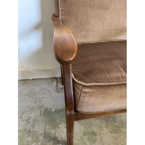 55 - A Mid Century open arm chairs upholstered in brown