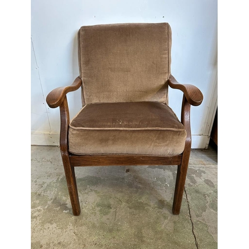 55 - A Mid Century open arm chairs upholstered in brown