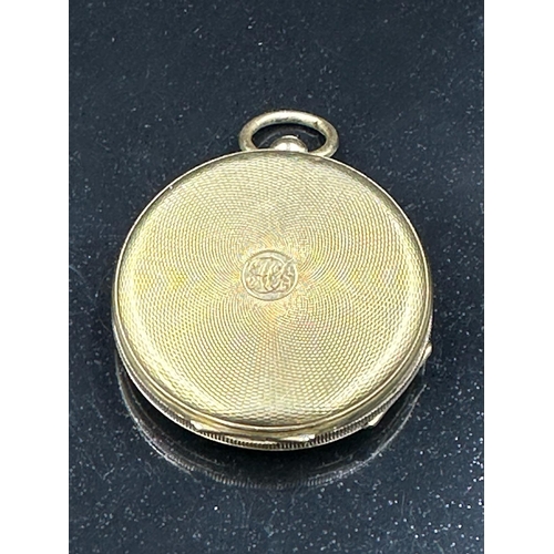 574 - An 18ct gold pocket watch with floral ornate decoration to face and case, approximate weight 49.6g