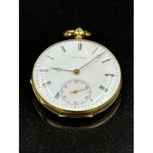 576 - A Picard, Geneve, 18ct gold engine turned case, pocket watch with an approximate weight of 55.8g. To... 