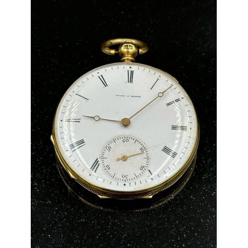 576 - A Picard, Geneve, 18ct gold engine turned case, pocket watch with an approximate weight of 55.8g. To... 