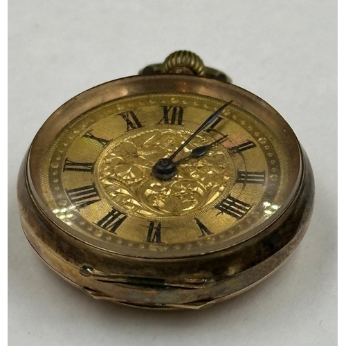 577 - An ornate 14ct gold case ladies pocket watch, approximate total weight 17.8g