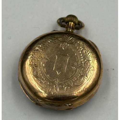 577 - An ornate 14ct gold case ladies pocket watch, approximate total weight 17.8g