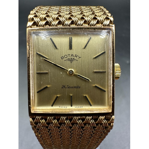 578 - A Rotary 9ct gold 21 Jewels, on mesh style bracelet, watch, approximately 19cm in length and 67.5g, ... 