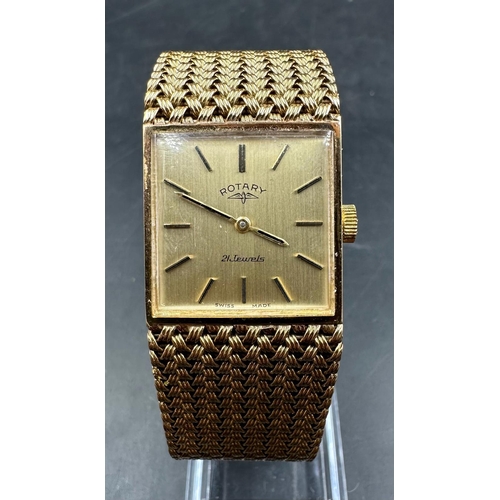 578 - A Rotary 9ct gold 21 Jewels, on mesh style bracelet, watch, approximately 19cm in length and 67.5g, ... 