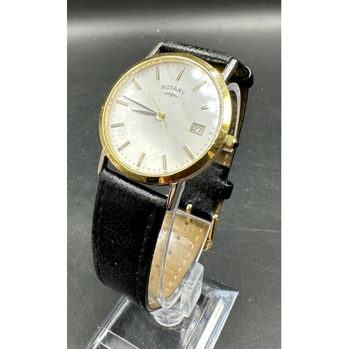 583 - A Rotary wristwatch on leather strap, gold plated, model reference number 4990 UCAR 364