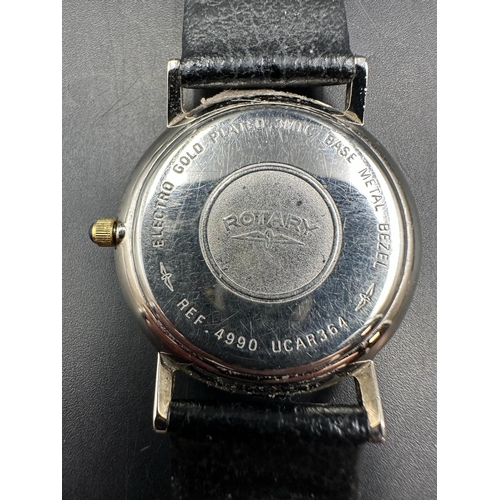 583 - A Rotary wristwatch on leather strap, gold plated, model reference number 4990 UCAR 364