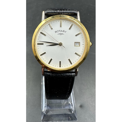 583 - A Rotary wristwatch on leather strap, gold plated, model reference number 4990 UCAR 364