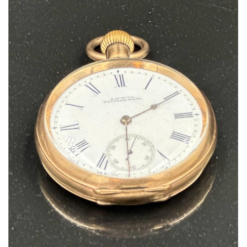 588 - An Engraved pocket watch the A W W Co Waltham Mass on face and English Mar A L D inside case