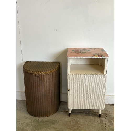 60 - Lloyds Loom laundry basket and a side cabinet ( H74cm W38cm D30cm and H56cm W38cm D30cm)