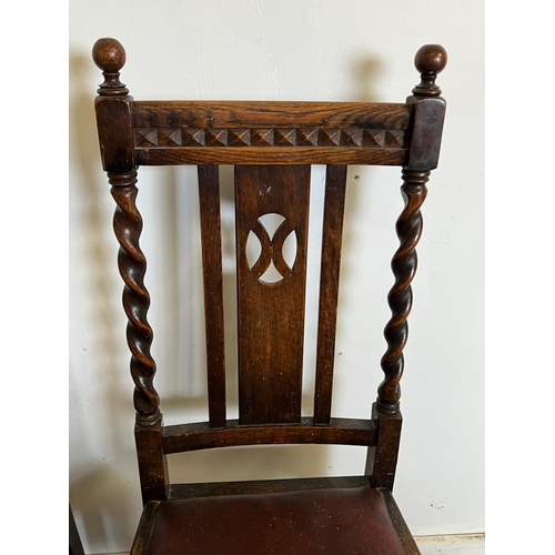 61 - Two oak side chairs with barley twist sides