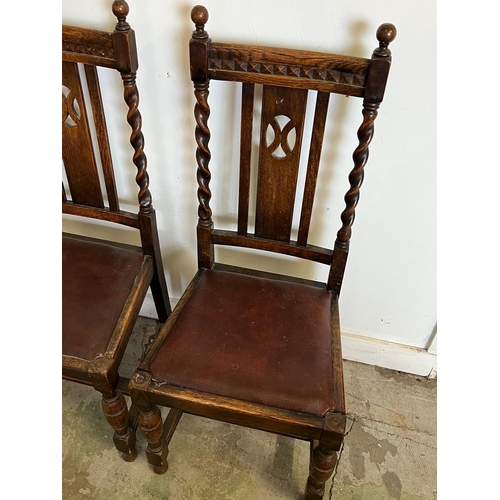 61 - Two oak side chairs with barley twist sides