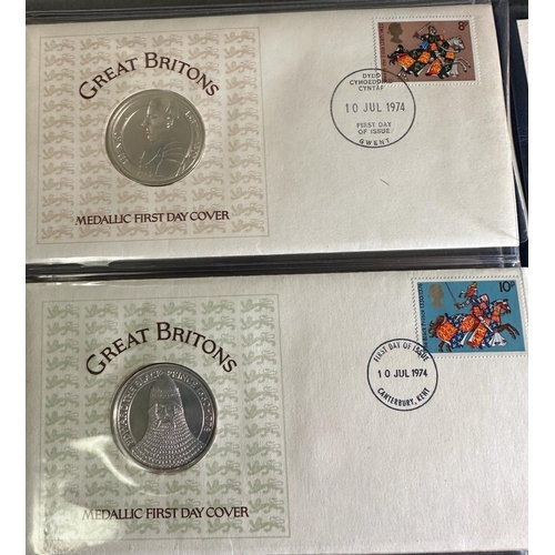 619 - Great Britons, Medallic First Day Covers by John Pinches.featuring sterling silver proof medallions ... 