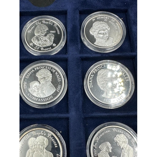 625 - Eleven silver collectable Crown coins celebrating the life of Princess Diana by the Westminster Mint