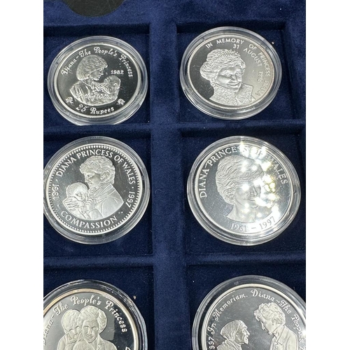 625 - Eleven silver collectable Crown coins celebrating the life of Princess Diana by the Westminster Mint