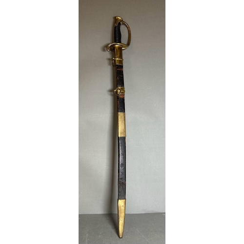 639 - A French Louis phillippe Officers infantry sword. Brass mounting, short tailed cap bordered with lau... 