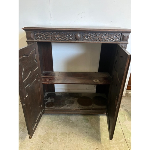 67 - Gothic revival side cabinet with carved panelled front (A/F no back)